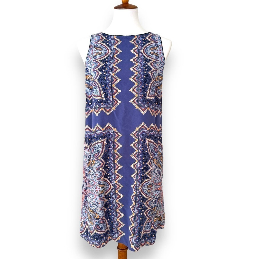 🍀J. Jill Purple Paisley Print Sleeveless Cotton Shift Dress Size 4